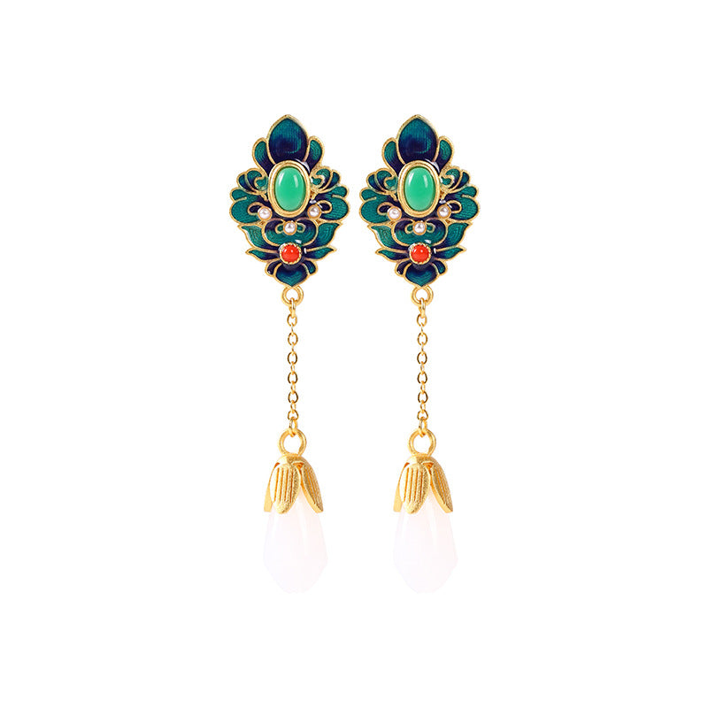 Cloisonne Chrysoprase Magnolia Earrings
