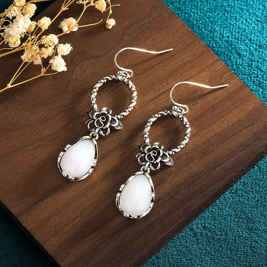 Waterdrop Floral Hoop Jade Earrings