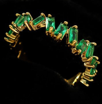Green Emerald Baguette Ring