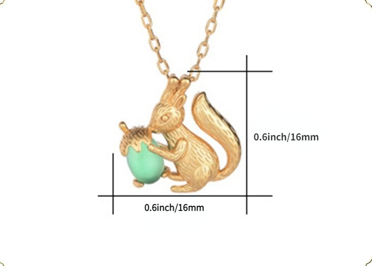 Vintage Style Chrysoprase Squirrel Acorn Necklace