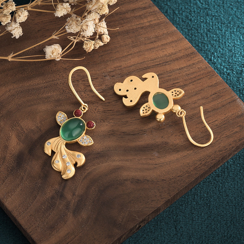 Vintage Style Chrysoprase Goldfish Earrings