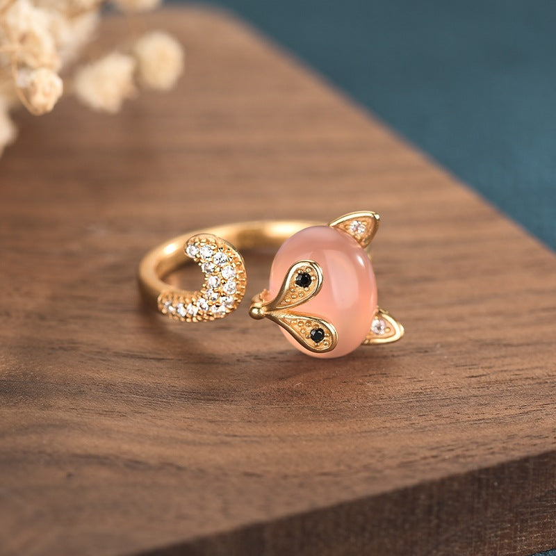 Opal Fox Zircon Cat's Eye Pink Gemstone Ring