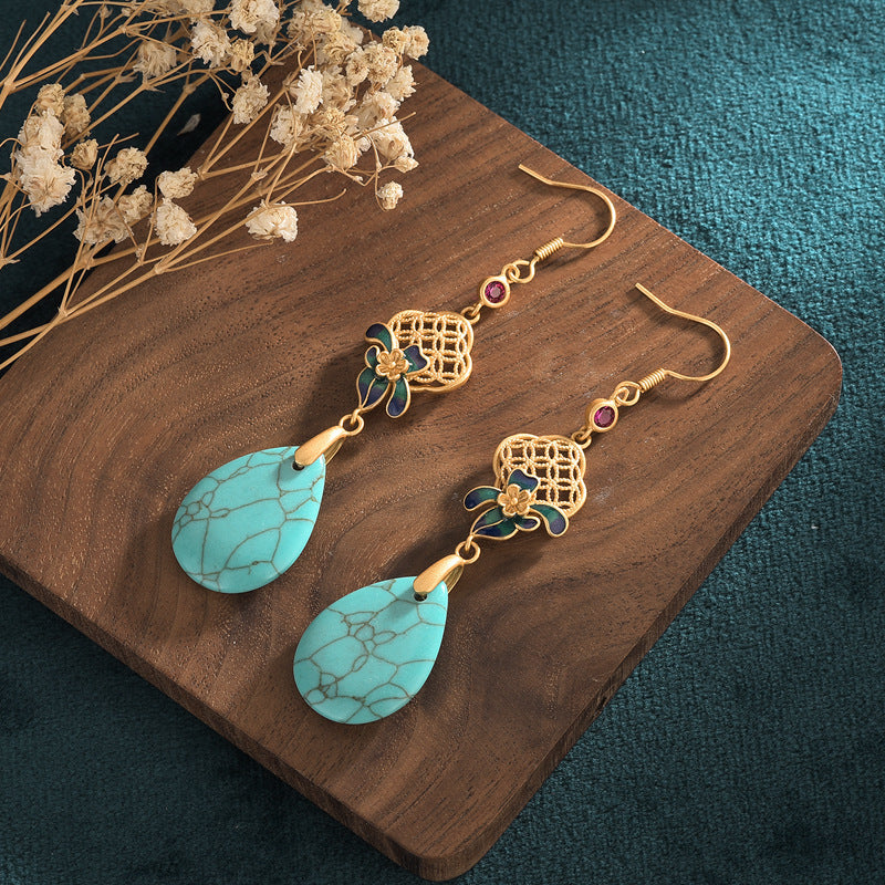 Turquoise Vitreous Enamel Drop Earrings