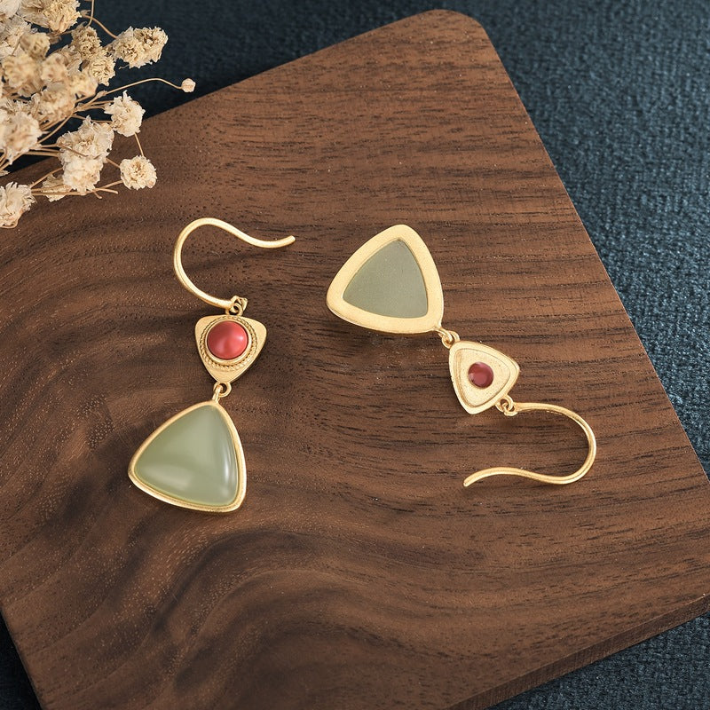 Geometric Vitreous Enamel Jade Earrings