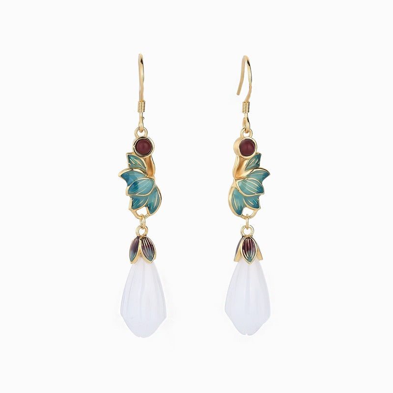Cloisonne Jade Magnolia Earrings