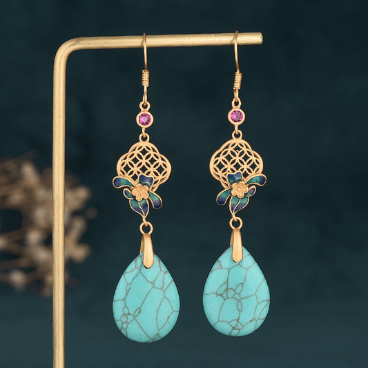 Turquoise Vitreous Enamel Drop Earrings