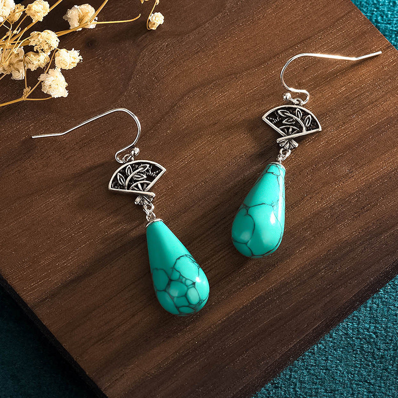 Fan Shape Turquoise Vintage Style Drop Earrings