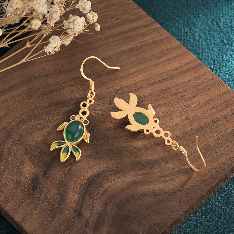 Vintage Style Chrysoprase Fish Earrings
