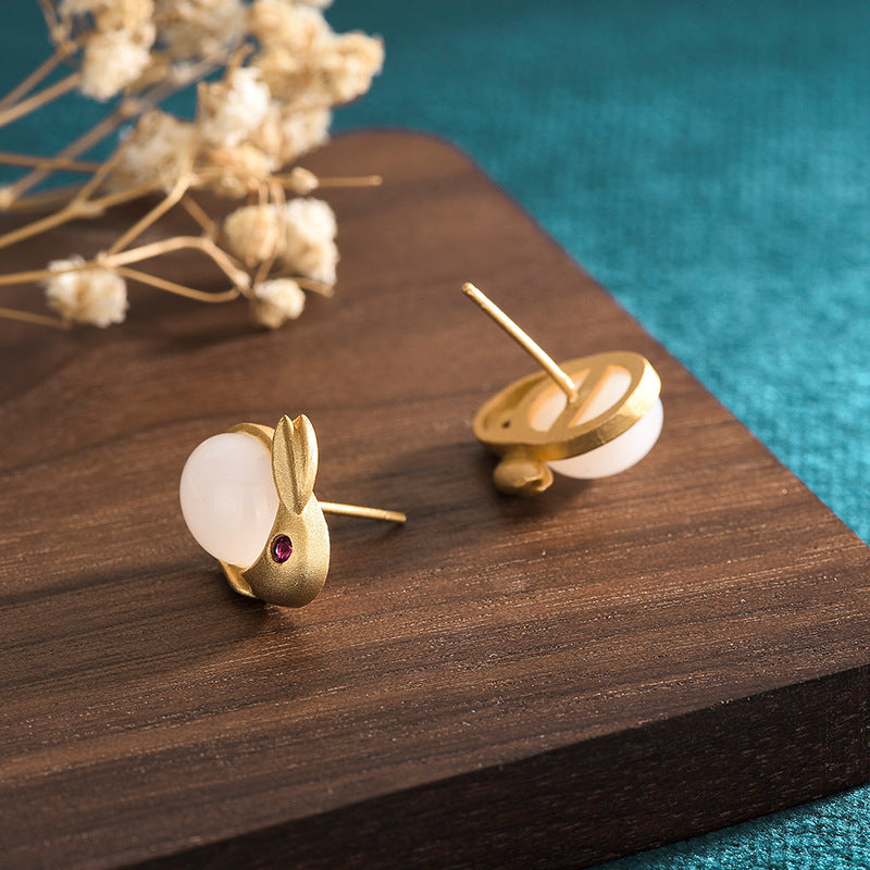 Jade Bunny Stud Earrings