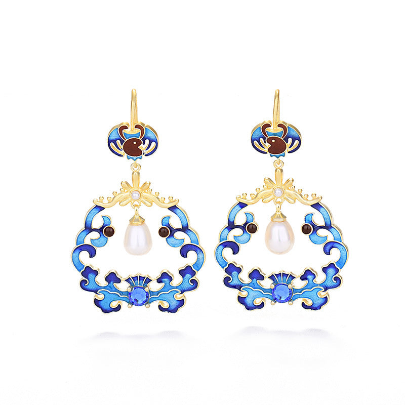 Butterfly Cloisonne Earrings with Pearls