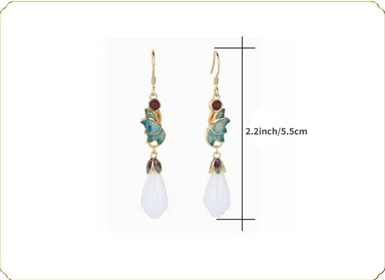 Cloisonne Jade Magnolia Earrings