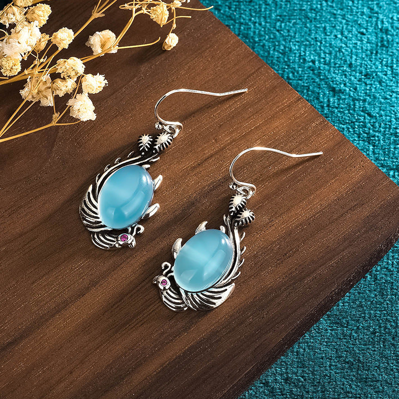 Blue Chalcedony Fish Drop Earrings