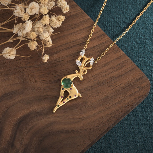 Sika Deer Chrysoprase Necklace