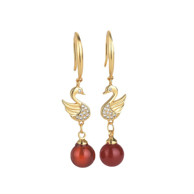 Zirconia Swan Carnelian/Chrysoprase/Chalcedony Earrings