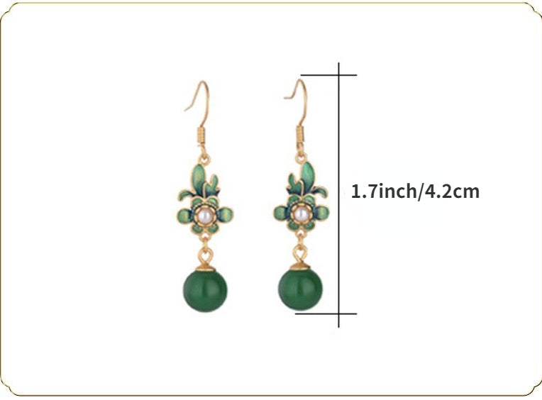 Chrysoprase Vitreous Enamel Floral Earrings