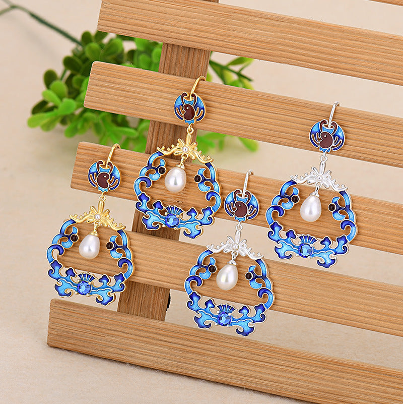 Butterfly Cloisonne Earrings with Pearls