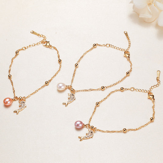 Genuine Pearl Bracelet with Sea Lion Charm