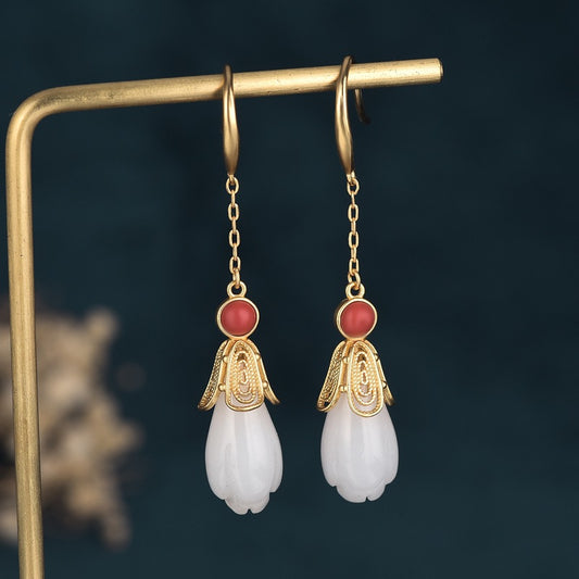 Victorian Magnolia Jade Agate Earring