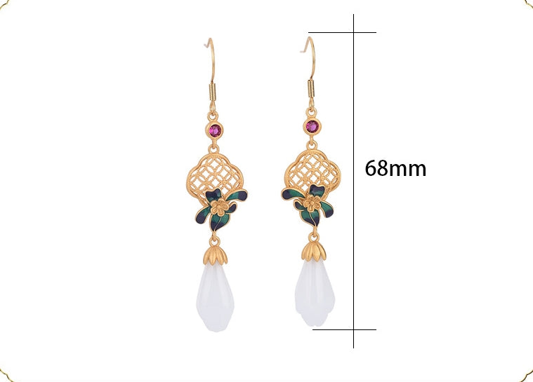 Vintage Style Cloisonne Magnolia Earrings