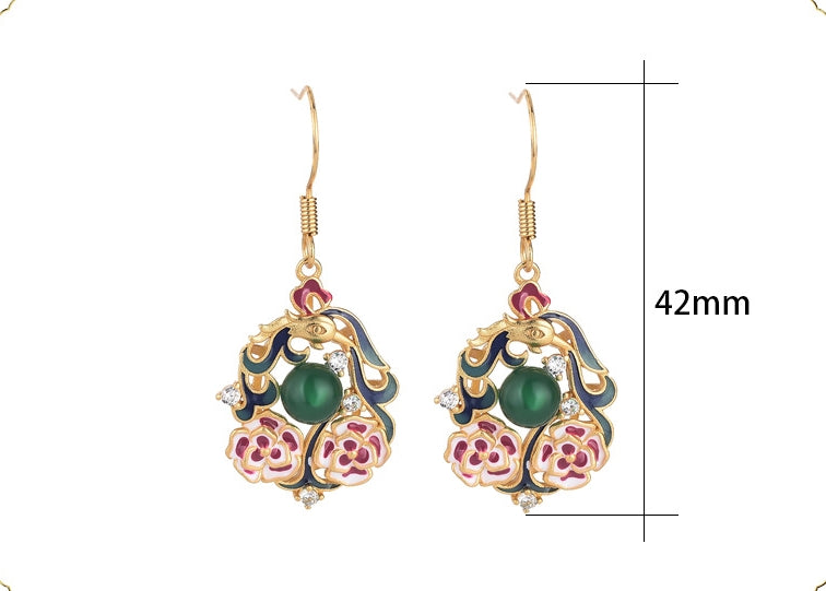 Natural Carnelian Cloisonne Phoenix Earrings