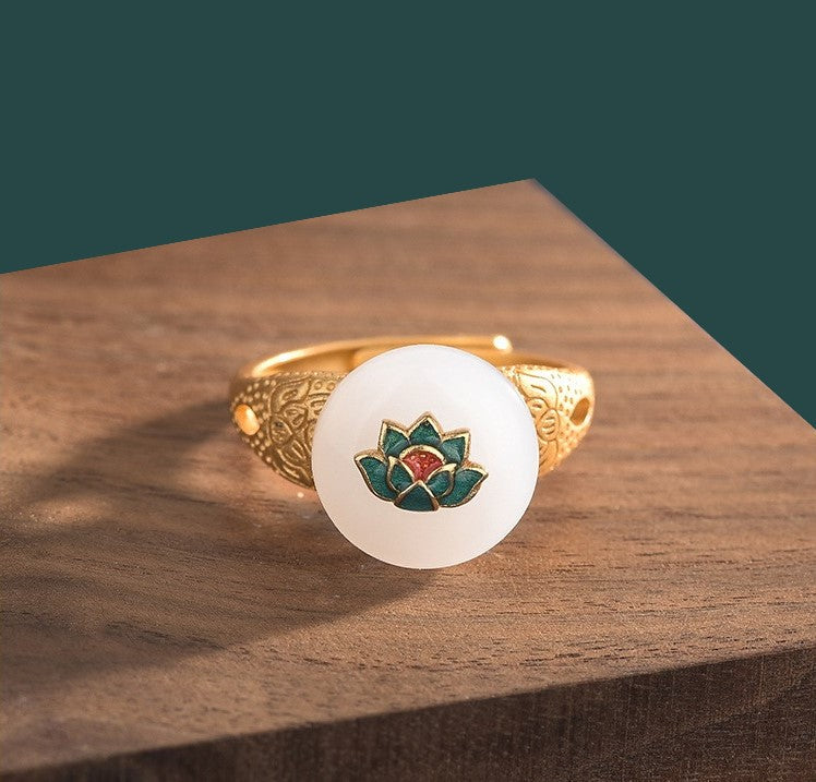 Cloisonne Lotus Flower Ring