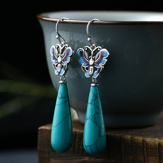 Vitreous Enamel Butterfly Turquoise Earrings