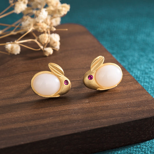 Jade Bunny Stud Earrings