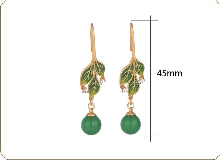 Vitreous Enamel Chrysoprase Leaf Earrings