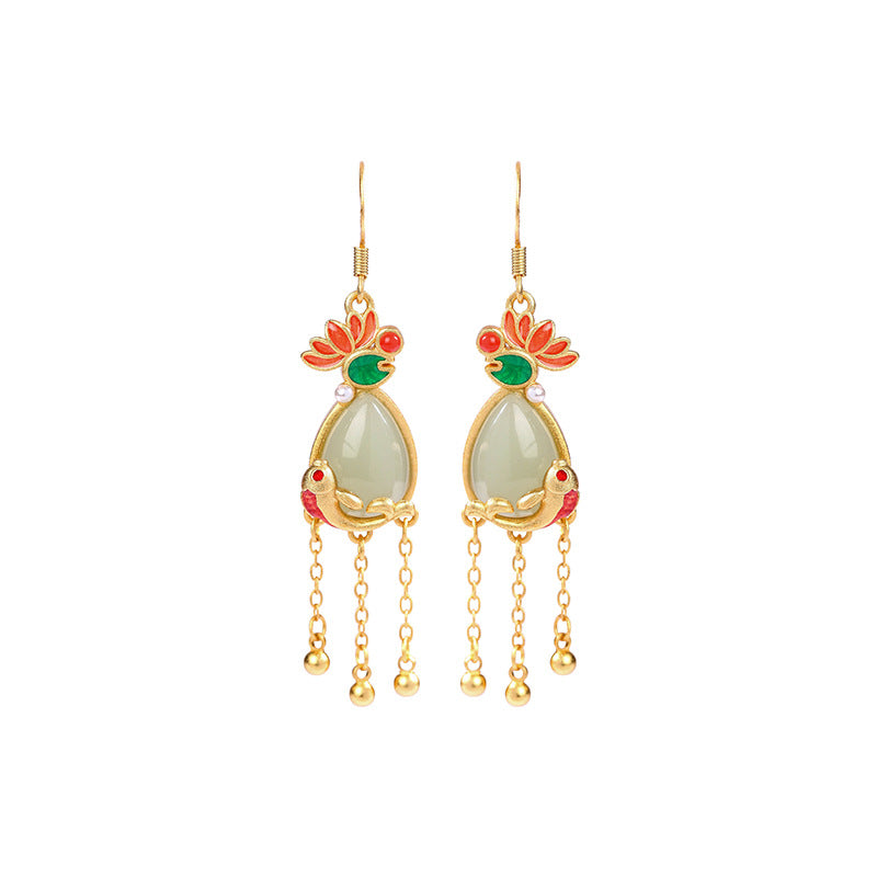 Vintage Style Koi Fish Tassel Drop Earrings