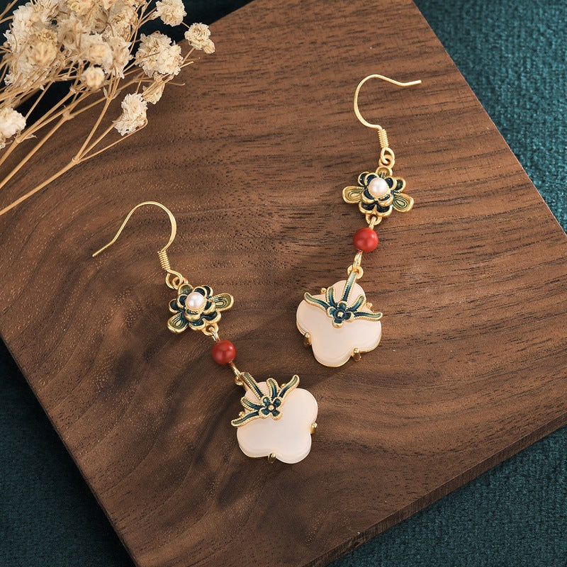 Four-leaf Clover Vitreous Enamel Floral Earrings