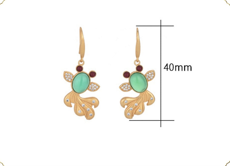 Vintage Style Chrysoprase Goldfish Earrings