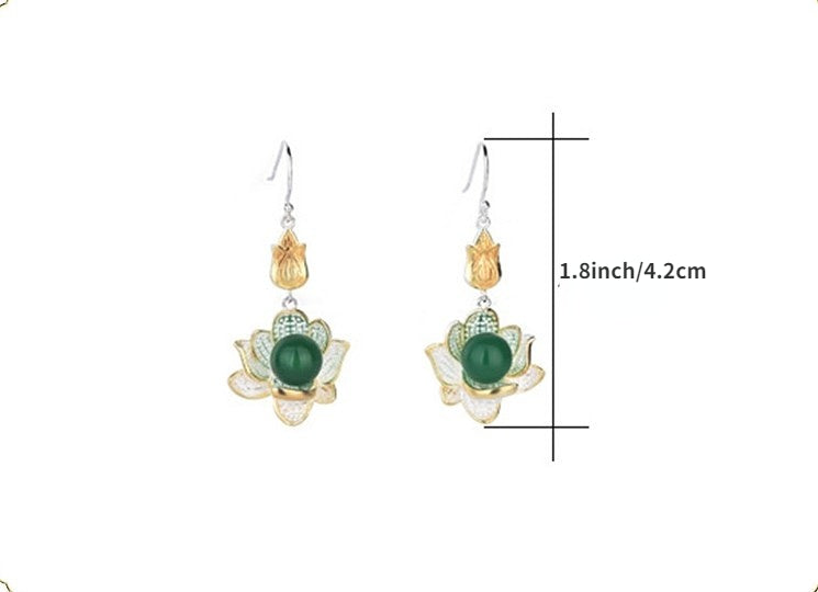 Lotus Flower Chrysoprase Drop Floral Earrings