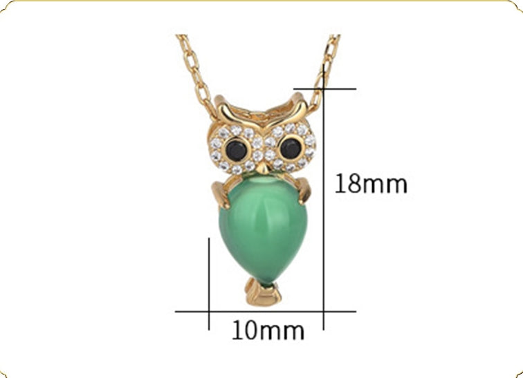 Chrysoprase Owl Agate Rhinestone Necklace