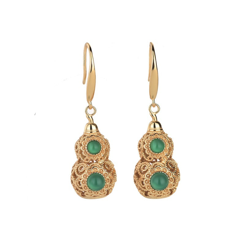 Hollow Gourd Shape Earrings with Chrysoprase
