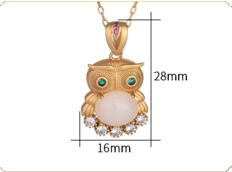Owl Necklace with Agate Rhinestone