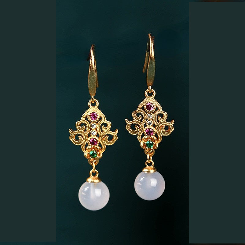 Vintage Style Chalcedony Agate Earrings