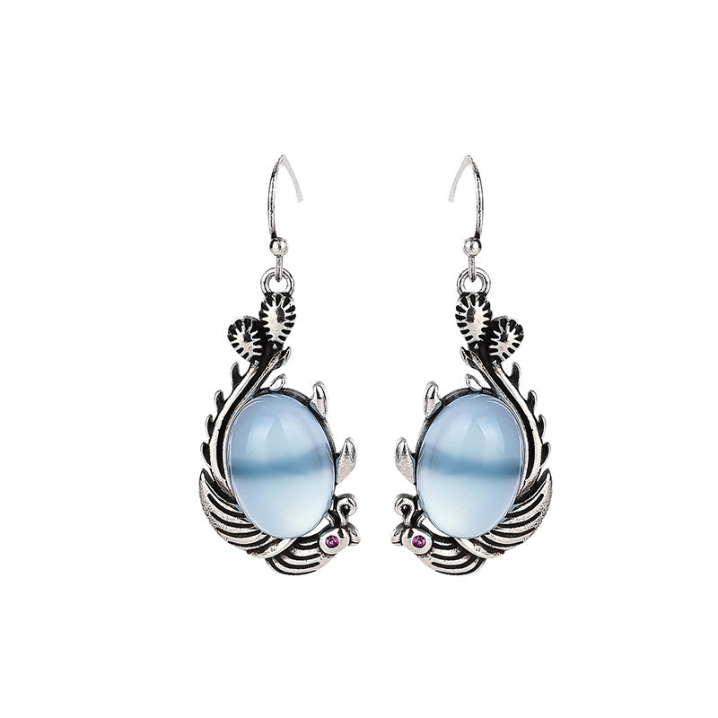 Blue Chalcedony Fish Drop Earrings