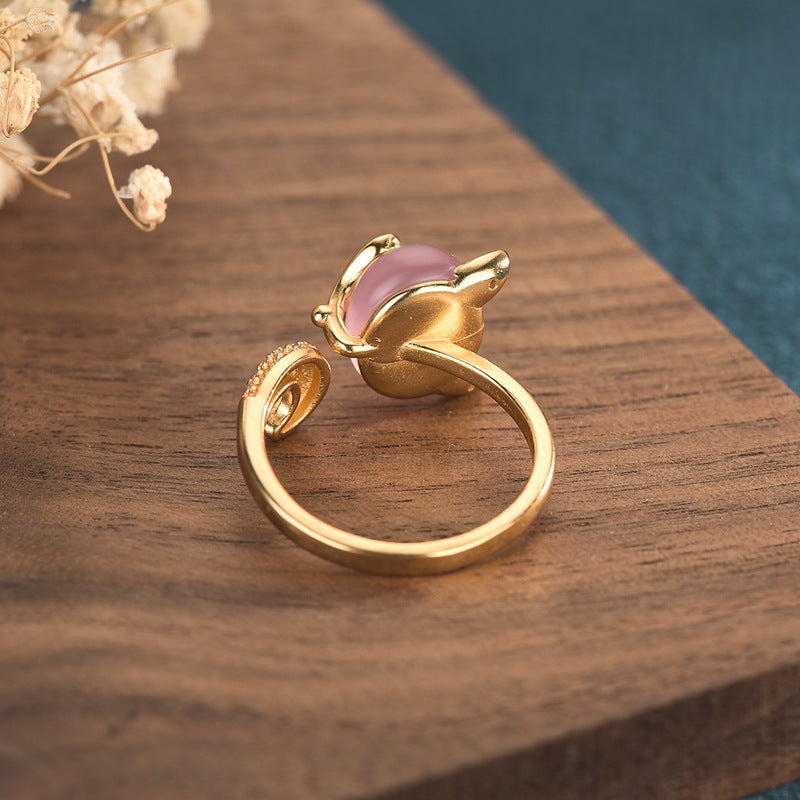 Opal Fox Zircon Cat's Eye Pink Gemstone Ring