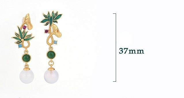 Mismatched Cloisonne Lotus Leaf Earrings