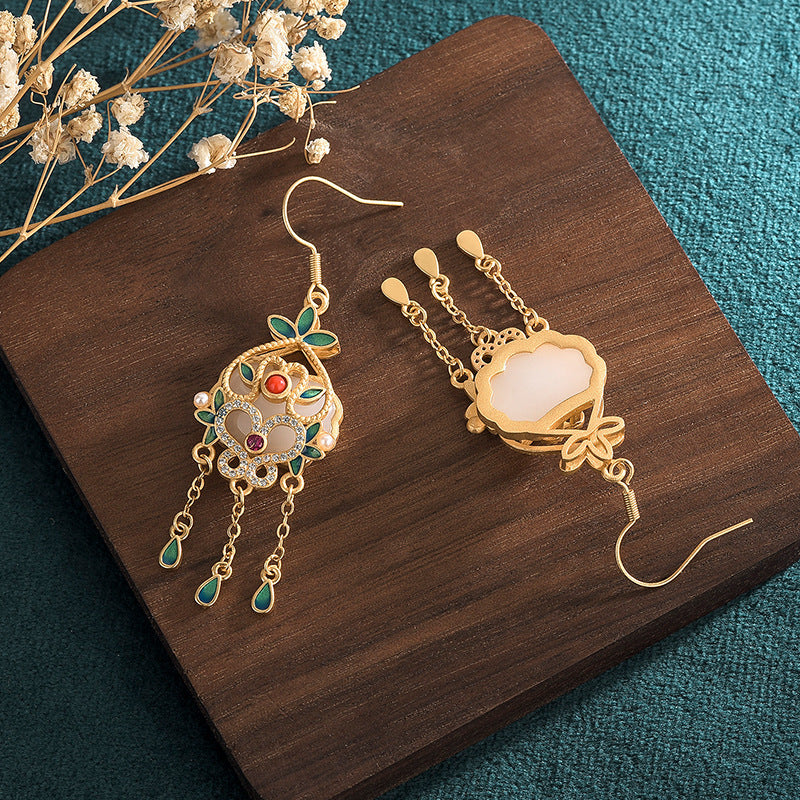 Cloisonne Jade Agate Vitreous Enamel Tassel Drop Earring