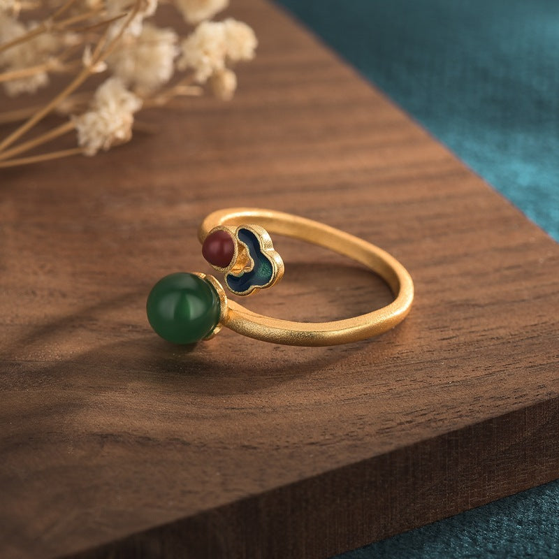 Vintage Style Cloisonne Chrysoprase Ring