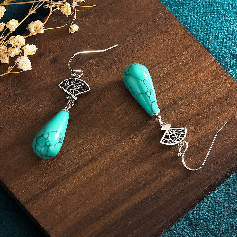 Fan Shape Turquoise Vintage Style Drop Earrings