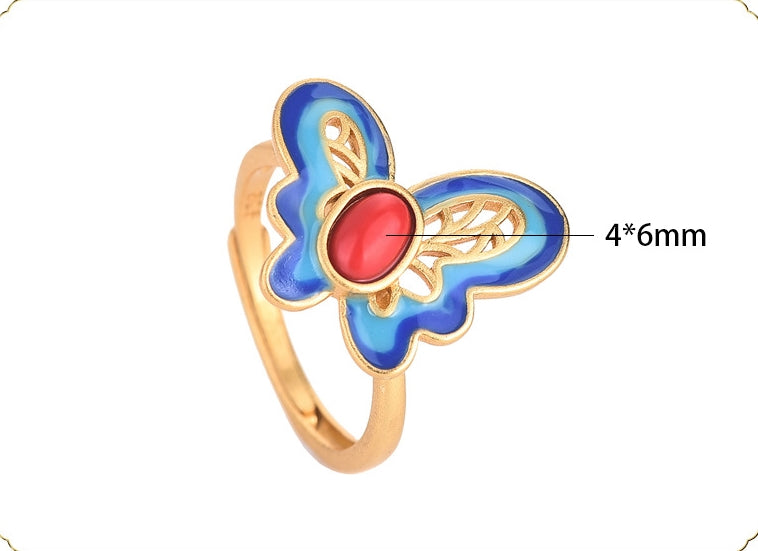 Vintage Style Cloisonne Blue Butterfly Ring