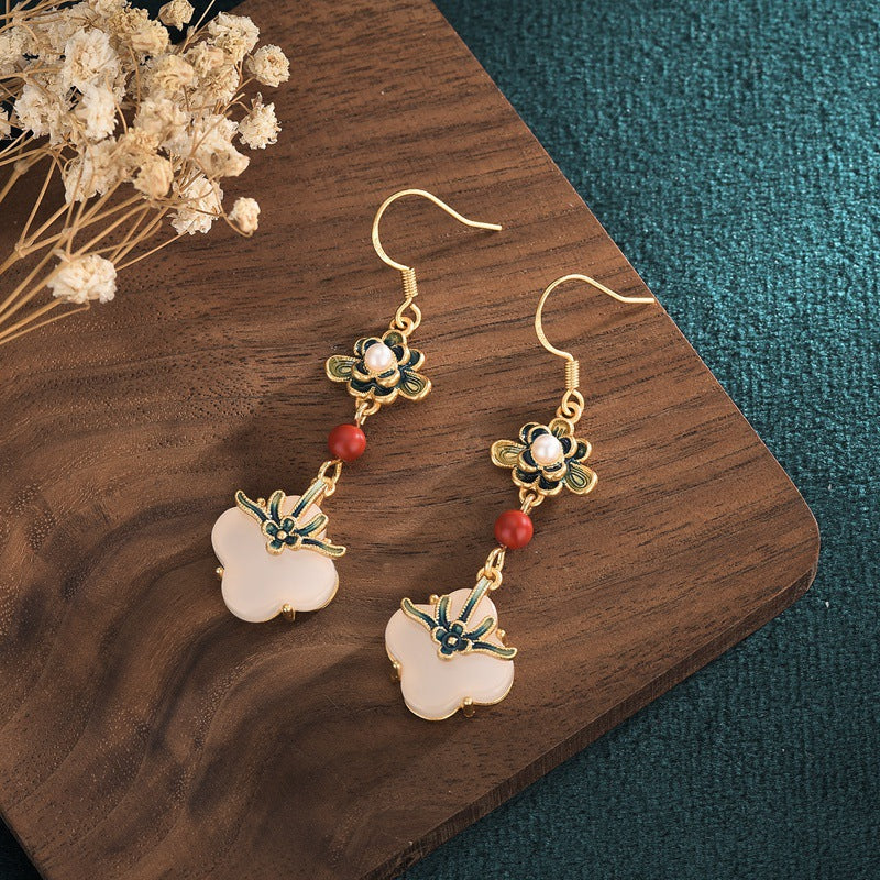 Four-leaf Clover Vitreous Enamel Floral Earrings