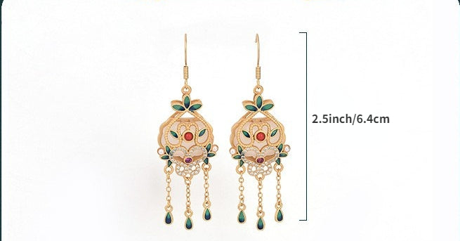 Cloisonne Jade Agate Vitreous Enamel Tassel Drop Earring
