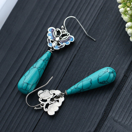 Vitreous Enamel Butterfly Turquoise Earrings