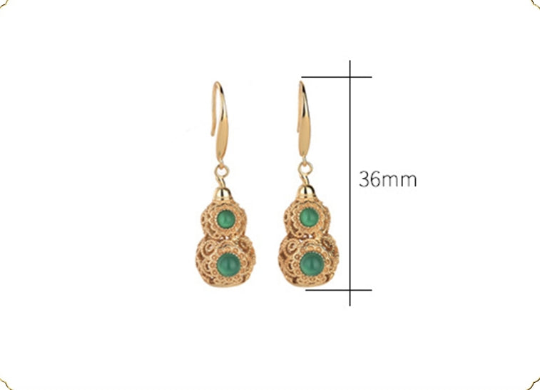 Hollow Gourd Shape Earrings with Chrysoprase