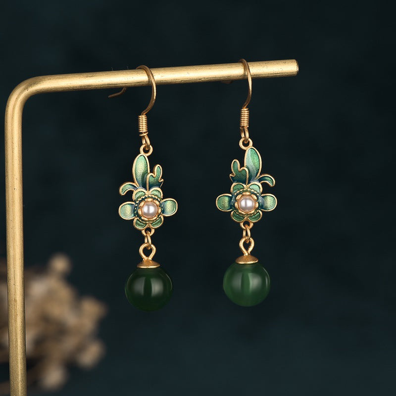 Chrysoprase Vitreous Enamel Floral Earrings