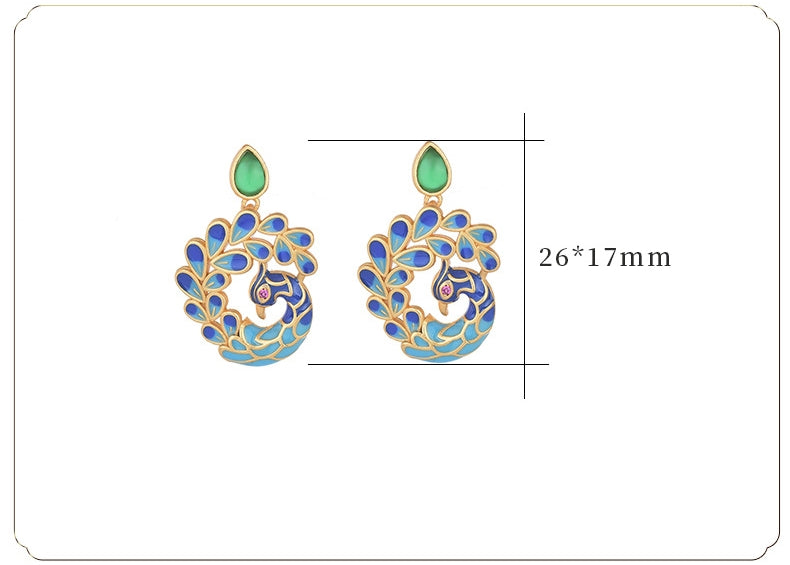 Enamel Peacock Stud Earrings