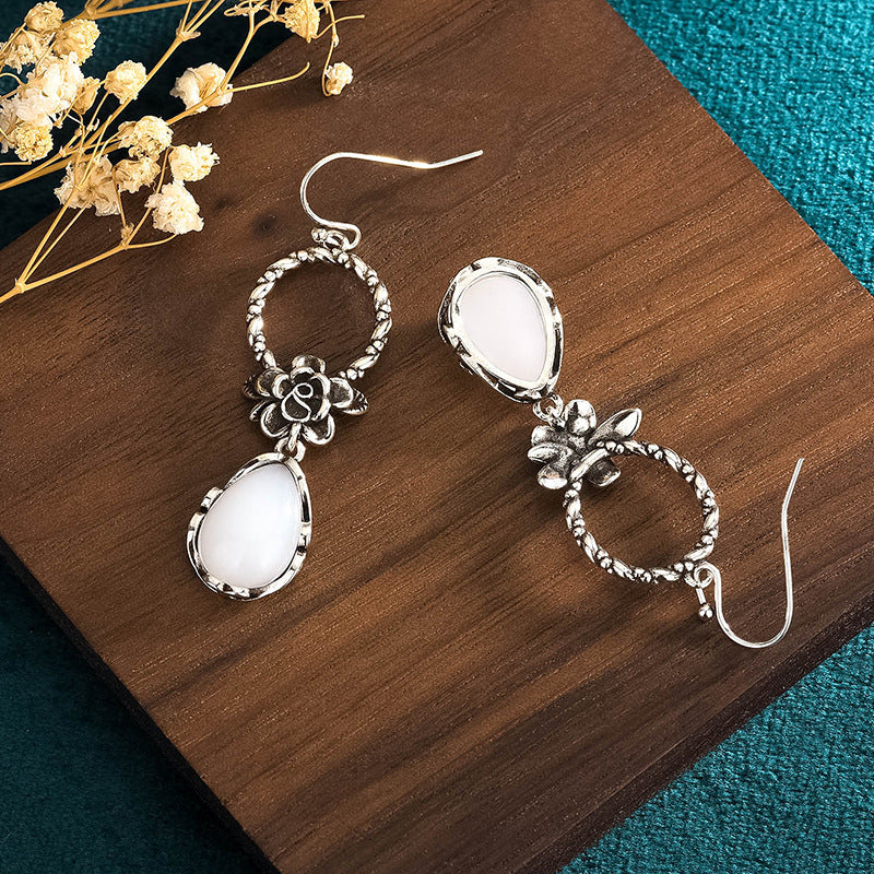 Waterdrop Floral Hoop Jade Earrings